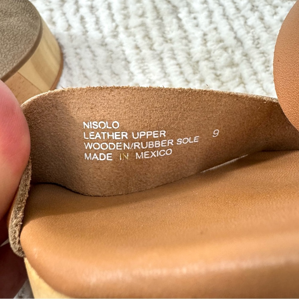 Nisolo Sarita Tan Leather Wooden Wedge Sandals Size 9 - Picture 12 of 13